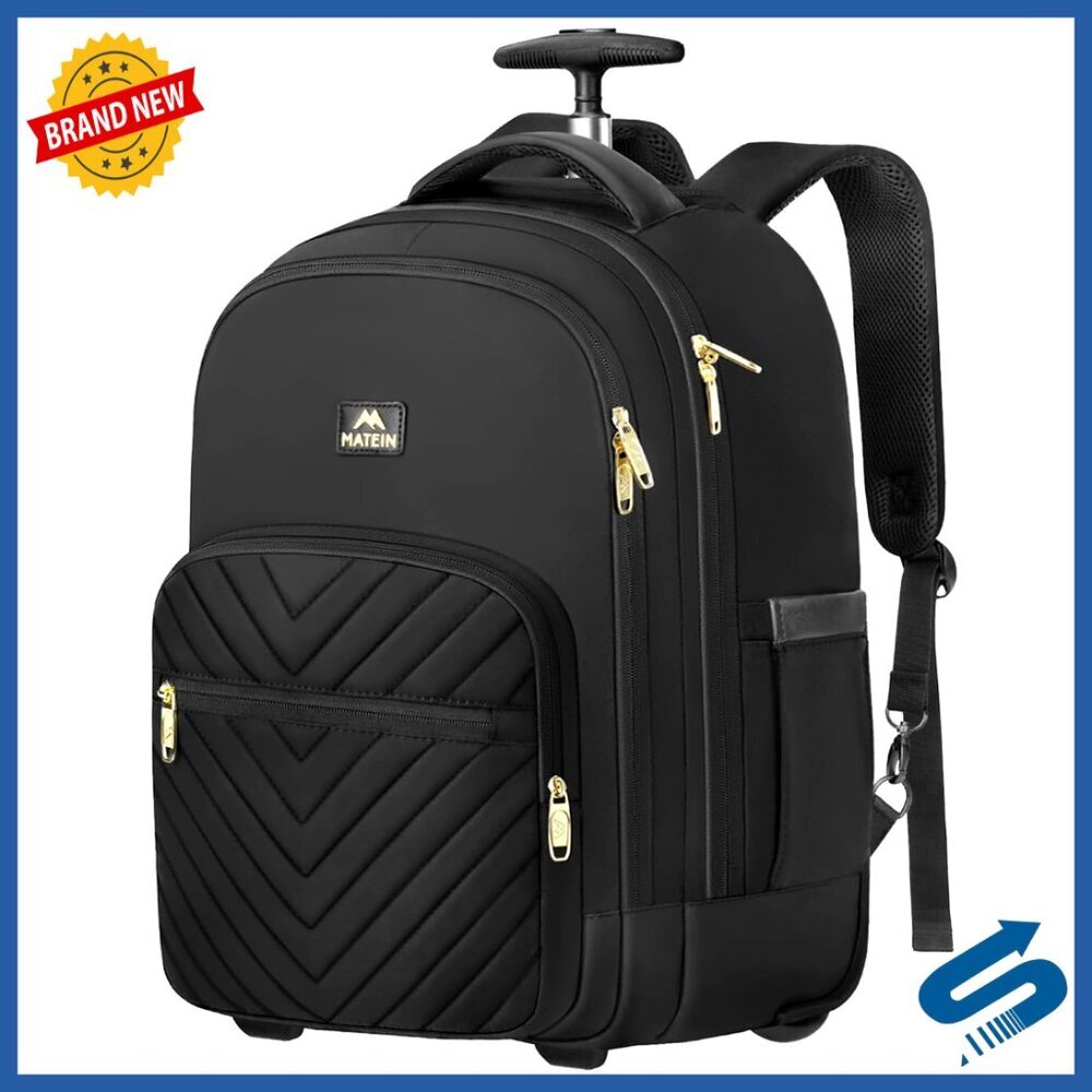 Large Water Resistant Rolling Backpack with Wheels, Carry On Business Travel